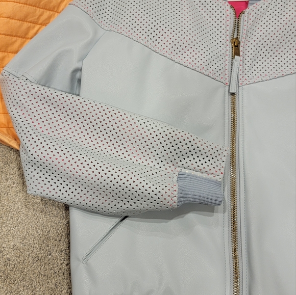 TOPSHOP  NEW  $110 Idol Perforated Faux Leather Bomber Jacket in Blue in size 4 - Picture 7 of 12